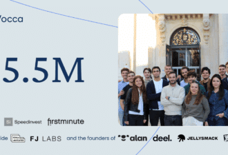 L’équipe de la startup Vocca après sa levée de fonds de 4,7 M€, soutenue par Speedinvest, firstminute capital et des investisseurs santé.