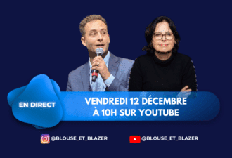 Annonce du direct Blouse & Blazer : Mathieu Le Moing et Emmanuelle Pierga, émission diffusée vendredi 12 décembre à 10h sur YouTube