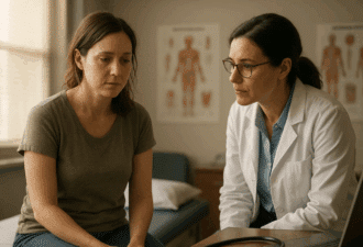 Femme en consultation médicale, montrant l’écart entre les chiffres et la réalité du terrain en santé des femmes.